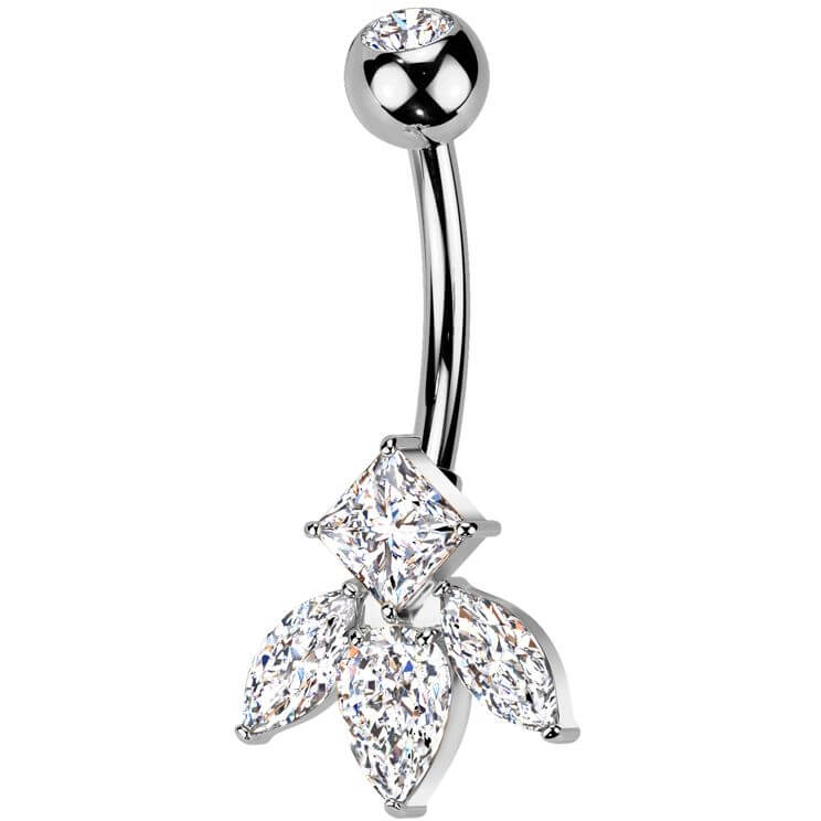 Belly Button Piercing titanium brass marquise cut and diamond cut zirconia
