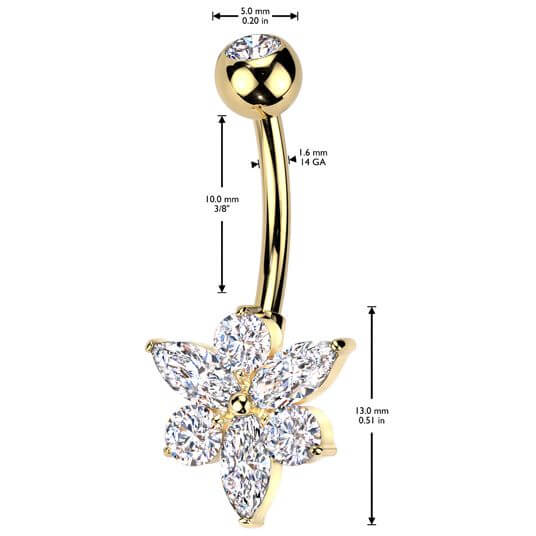 Belly Button Piercing titanium brass flower zirconia