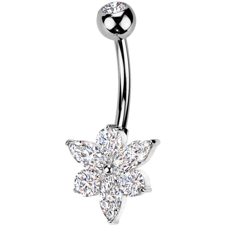 Belly Button Piercing titanium brass flower zirconia