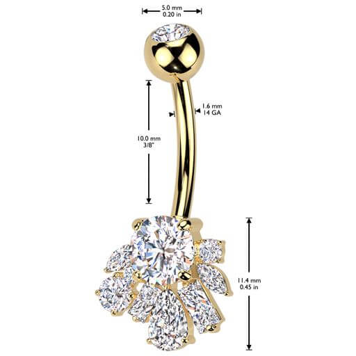 Belly Button Piercing titanium brass zirconia cluster
