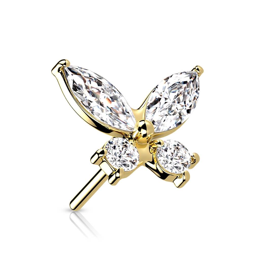 Oro 14kt Top Circonitas Mariposa Push In
