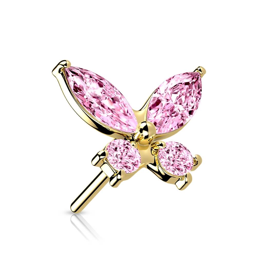 Oro 14kt Top Circonitas Mariposa Push In