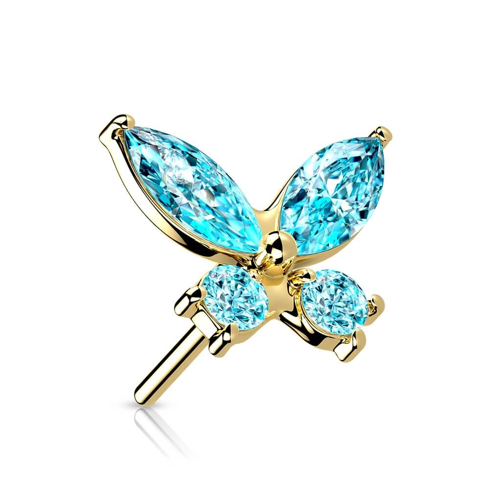 Oro 14kt Top Circonitas Mariposa Push In
