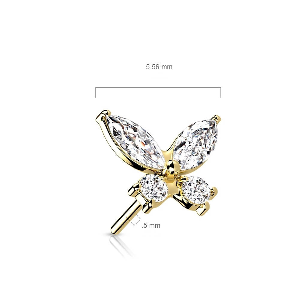 Oro 14kt Top Circonitas Mariposa Push In