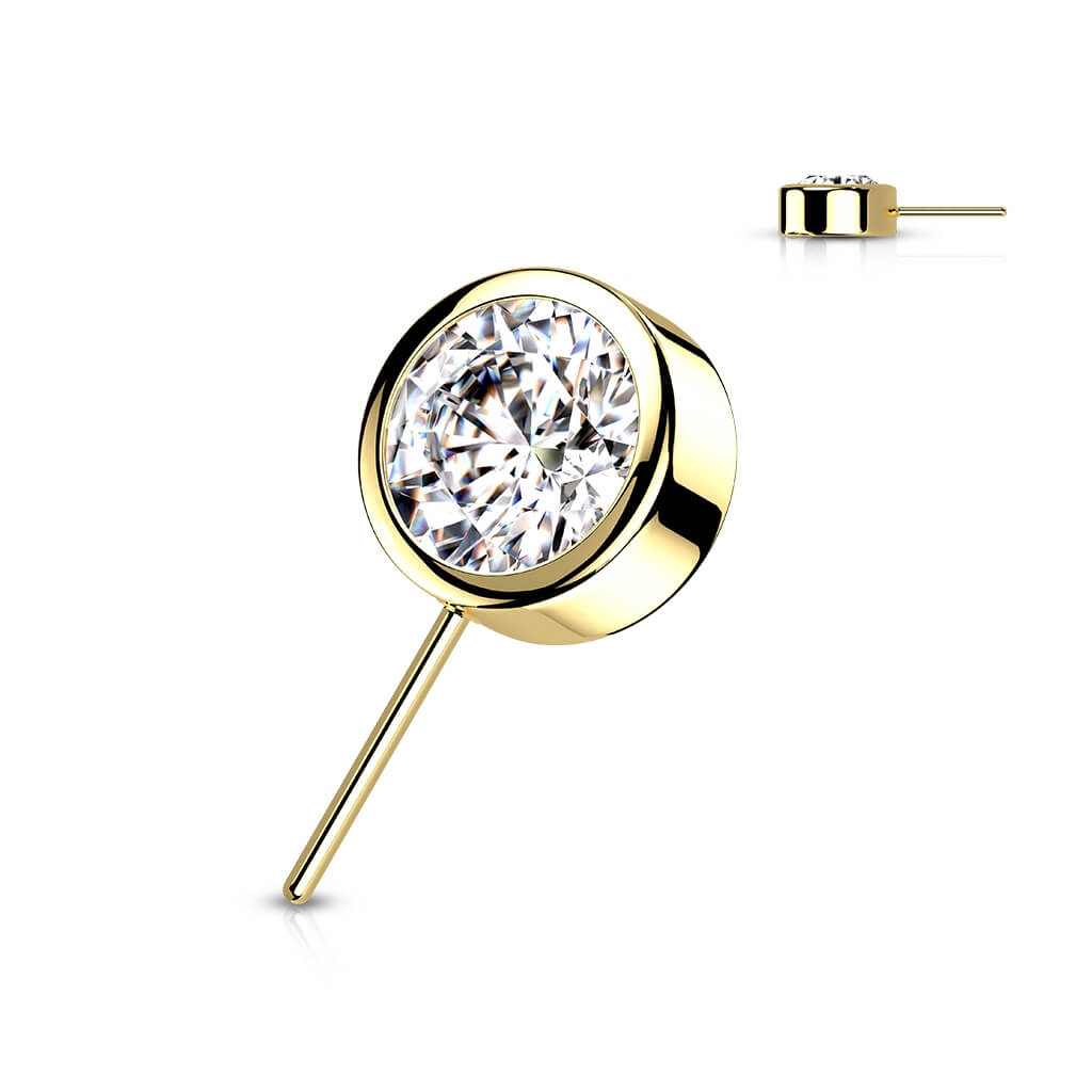 14 Karat Gold Top Zirkonia Rund Gelbgold Weißgold Push-In