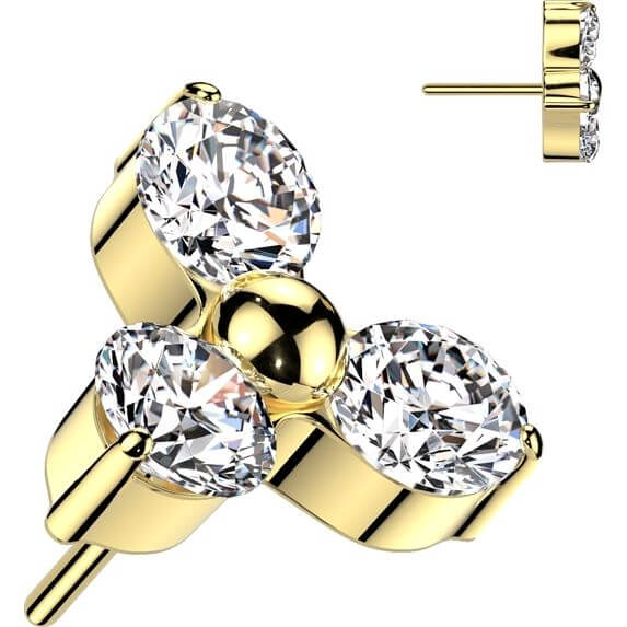 Solid Gold 14 Carat top zirconia prong setting Push-In