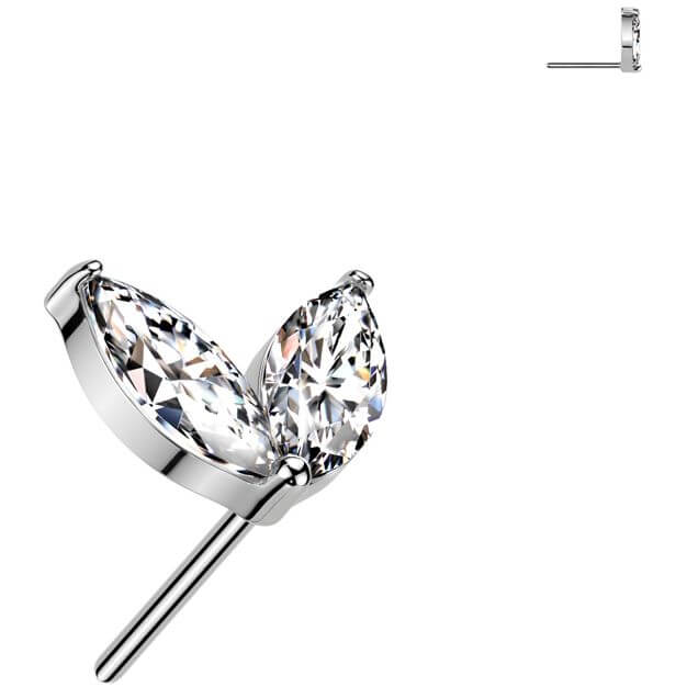 Solid Gold 14 Carat Top zirconia wings marquise cut Push-In