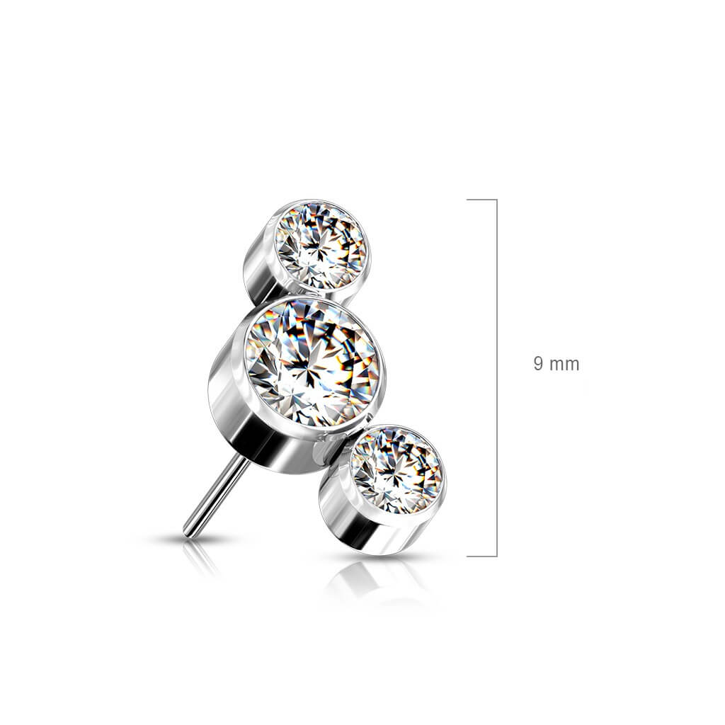 Titane Embout Embout 3 Zircones Argent Enfoncer