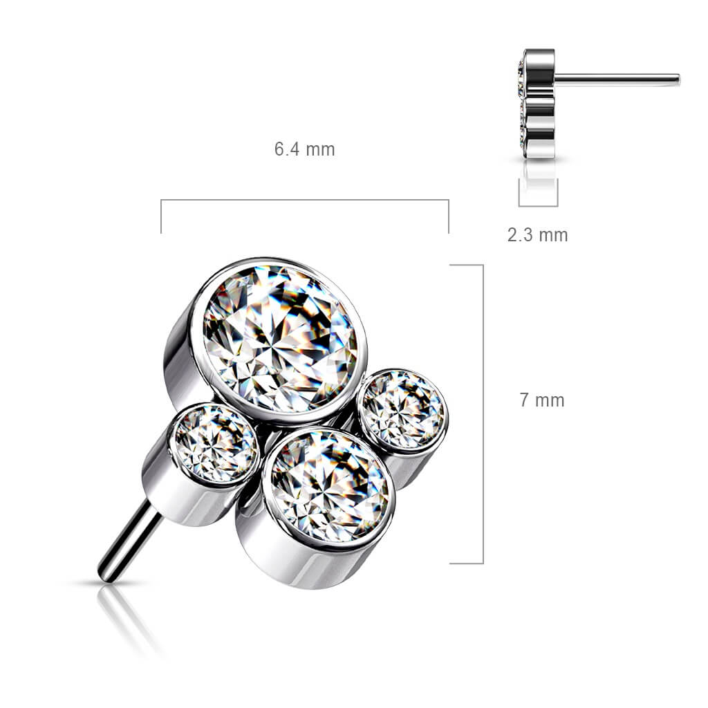 Titane Embout Embout 4 Zircones Argent Enfoncer