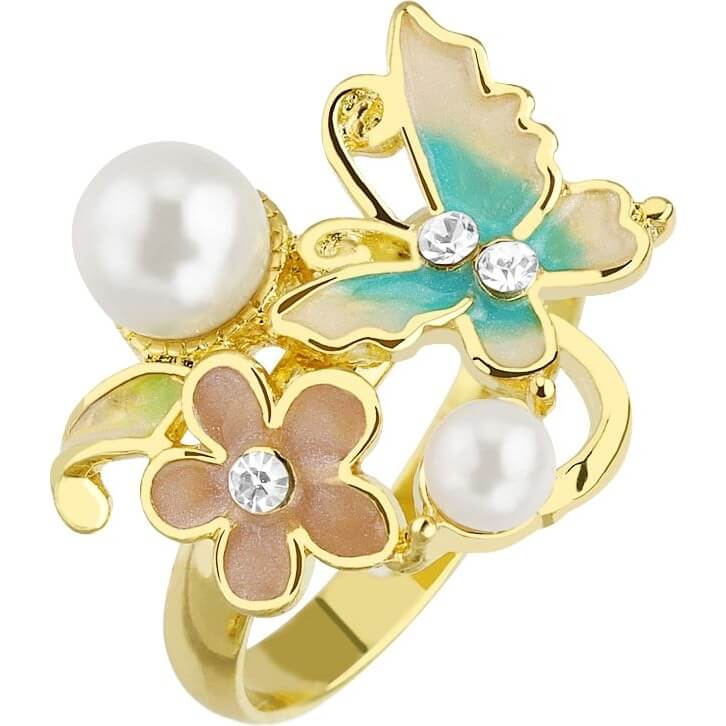 Regolabile Oro con Fiore e Farfalla con zirconi e Perline