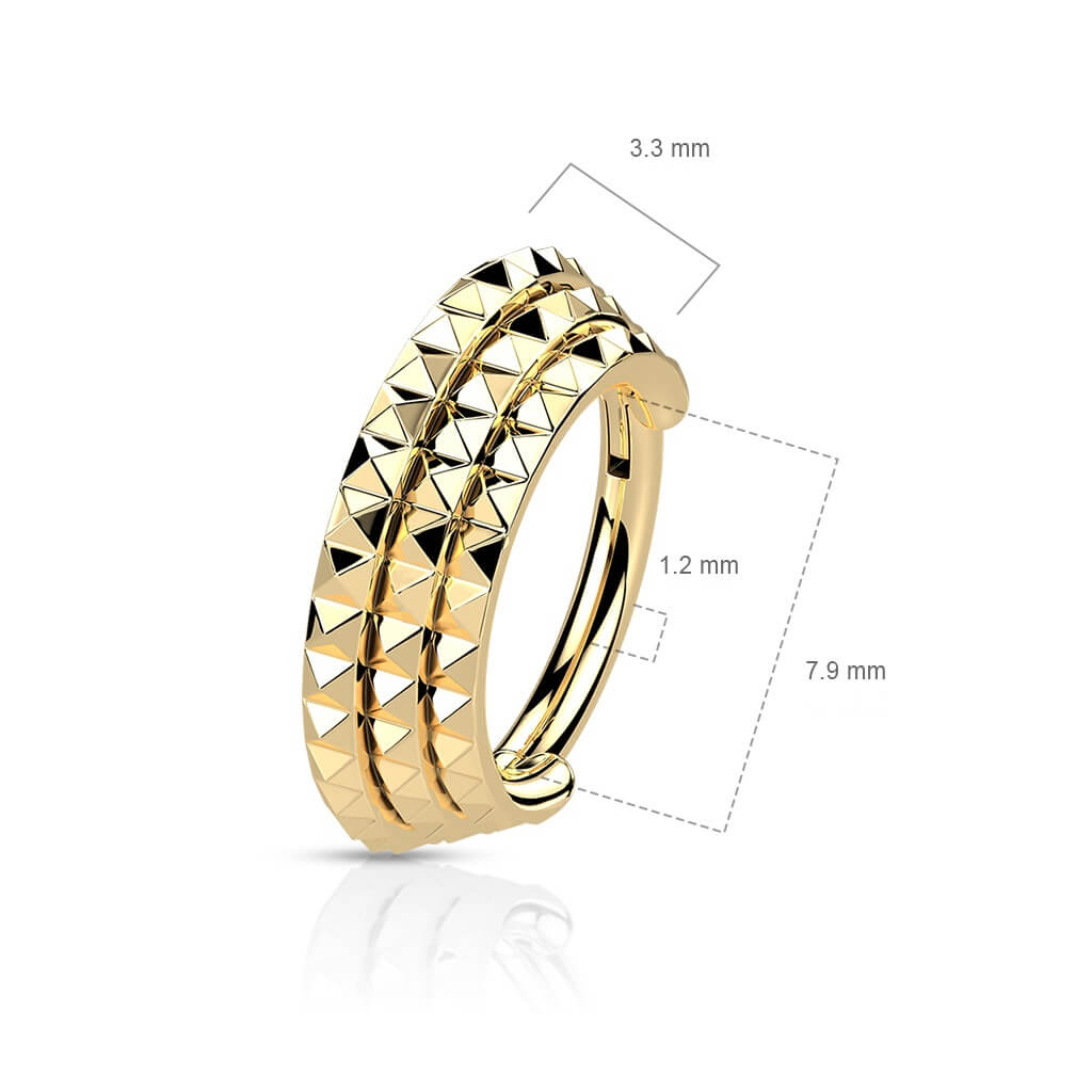 Anello Piercing Tripla fila dentellatura a piramide Clicker
