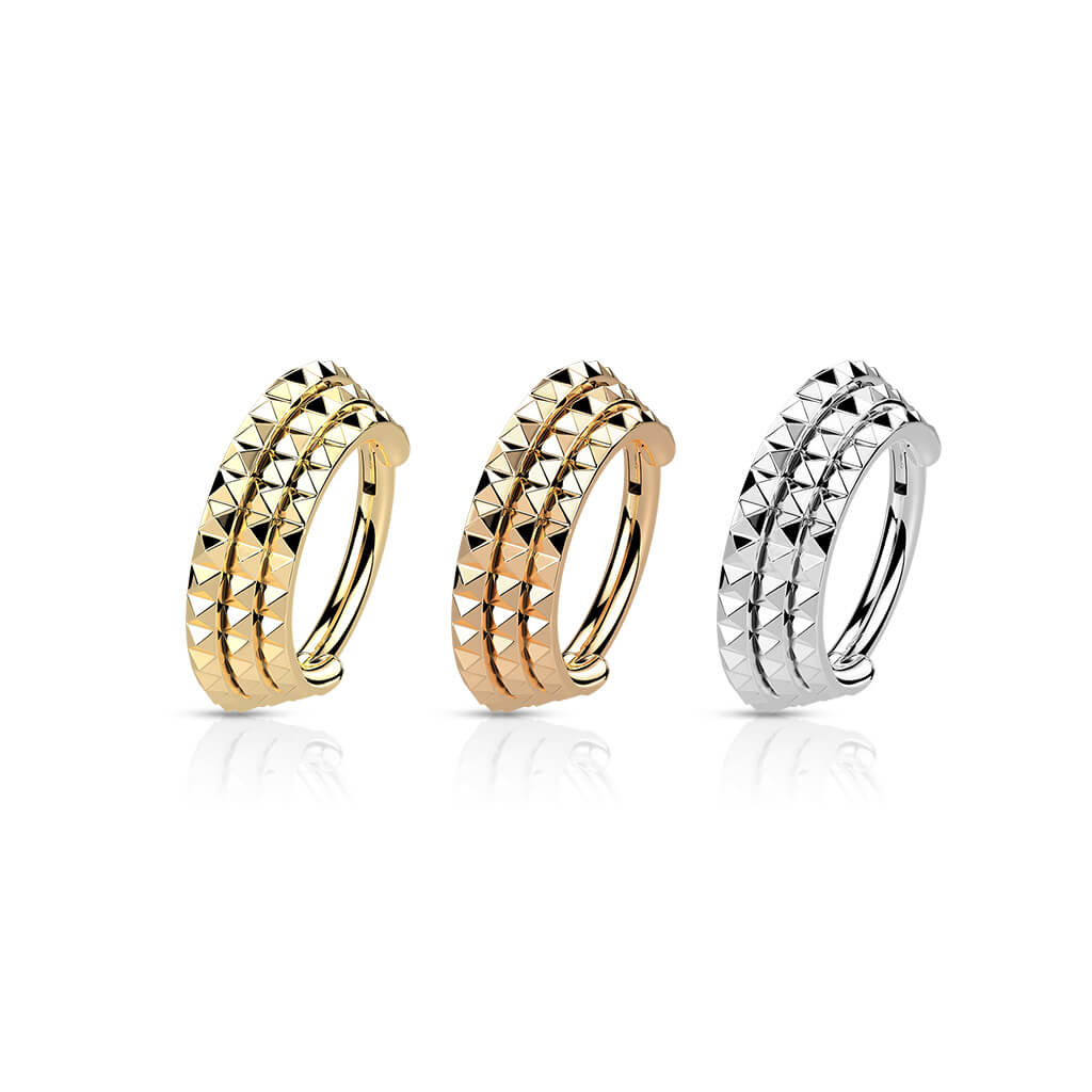 Anello Piercing Tripla fila dentellatura a piramide Clicker