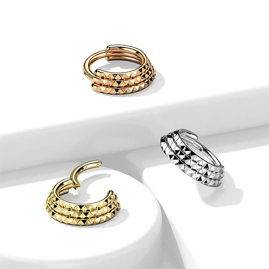 Anello Piercing Tripla fila dentellatura a piramide Clicker