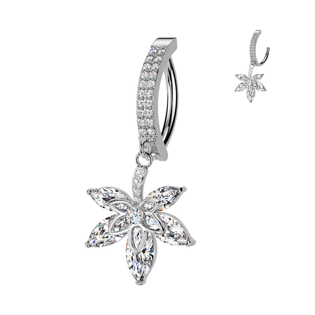 Belly Button Piercing flower dangle zirconia Clicker