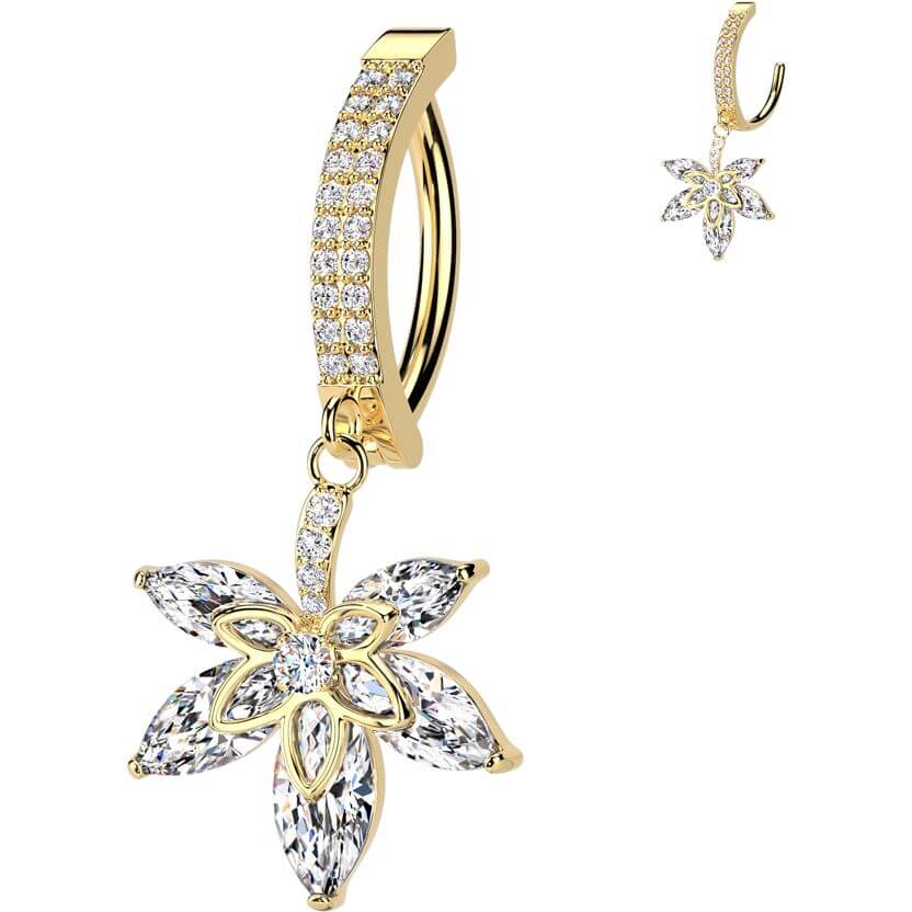 Belly Button Piercing flower dangle zirconia Clicker