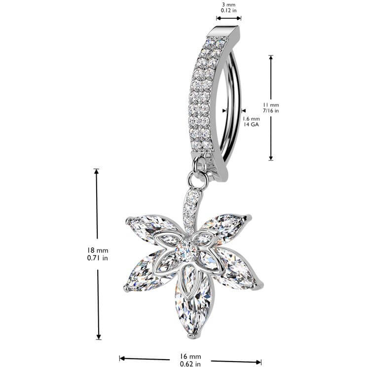 Belly Button Piercing flower dangle zirconia Clicker