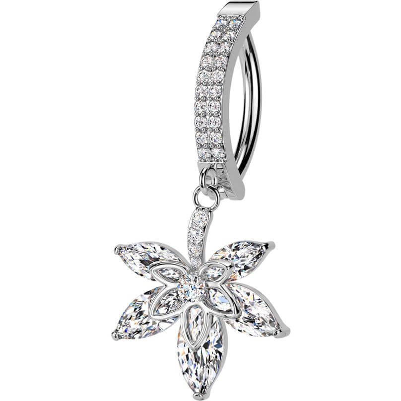 Belly Button Piercing flower dangle zirconia Clicker