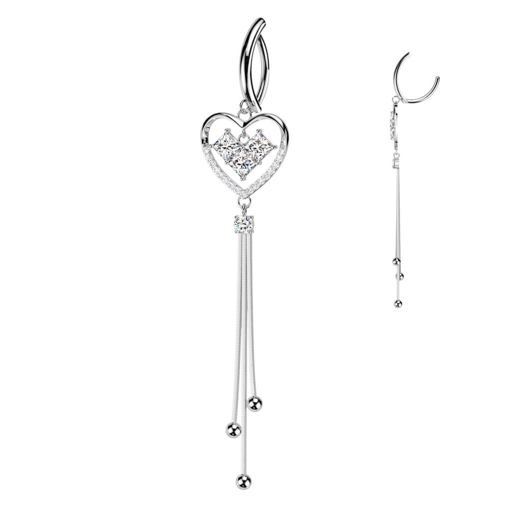 Belly Button Piercing heart dangle zirconia Clicker