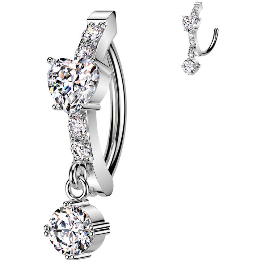 Belly Button Piercing heart dangle zirconia