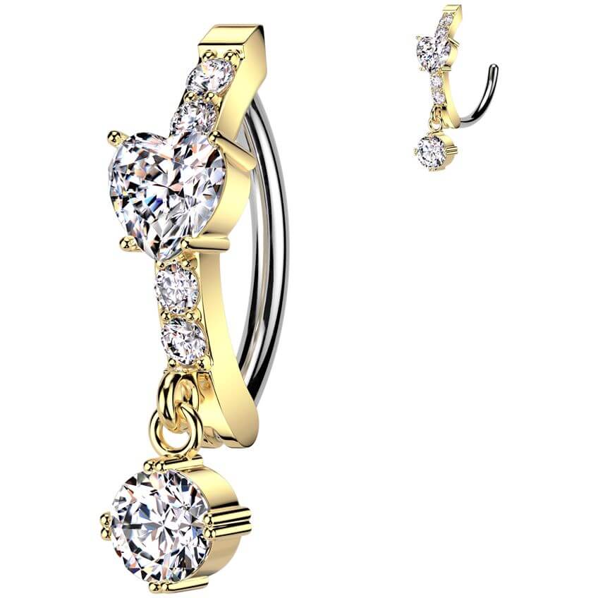 Belly Button Piercing heart dangle zirconia