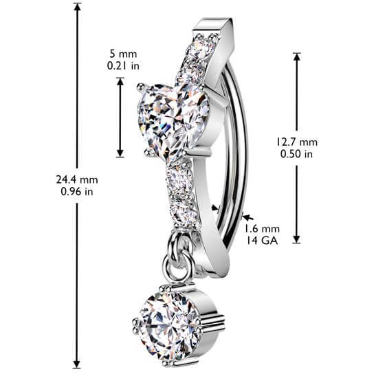 Belly Button Piercing heart dangle zirconia