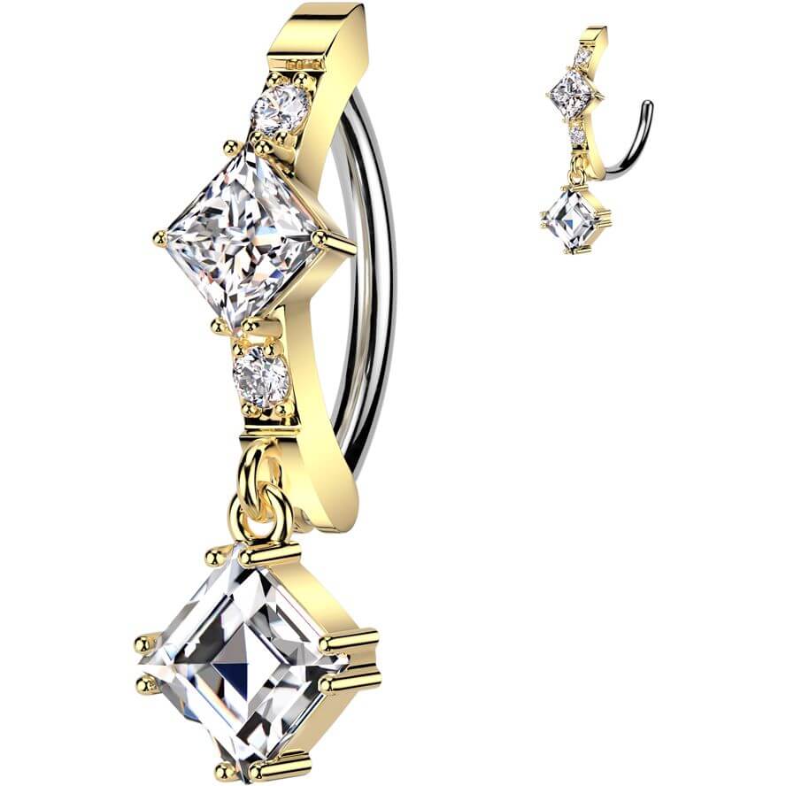 Belly Button Piercing square dangle zirconia