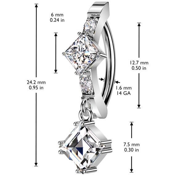 Belly Button Piercing square dangle zirconia