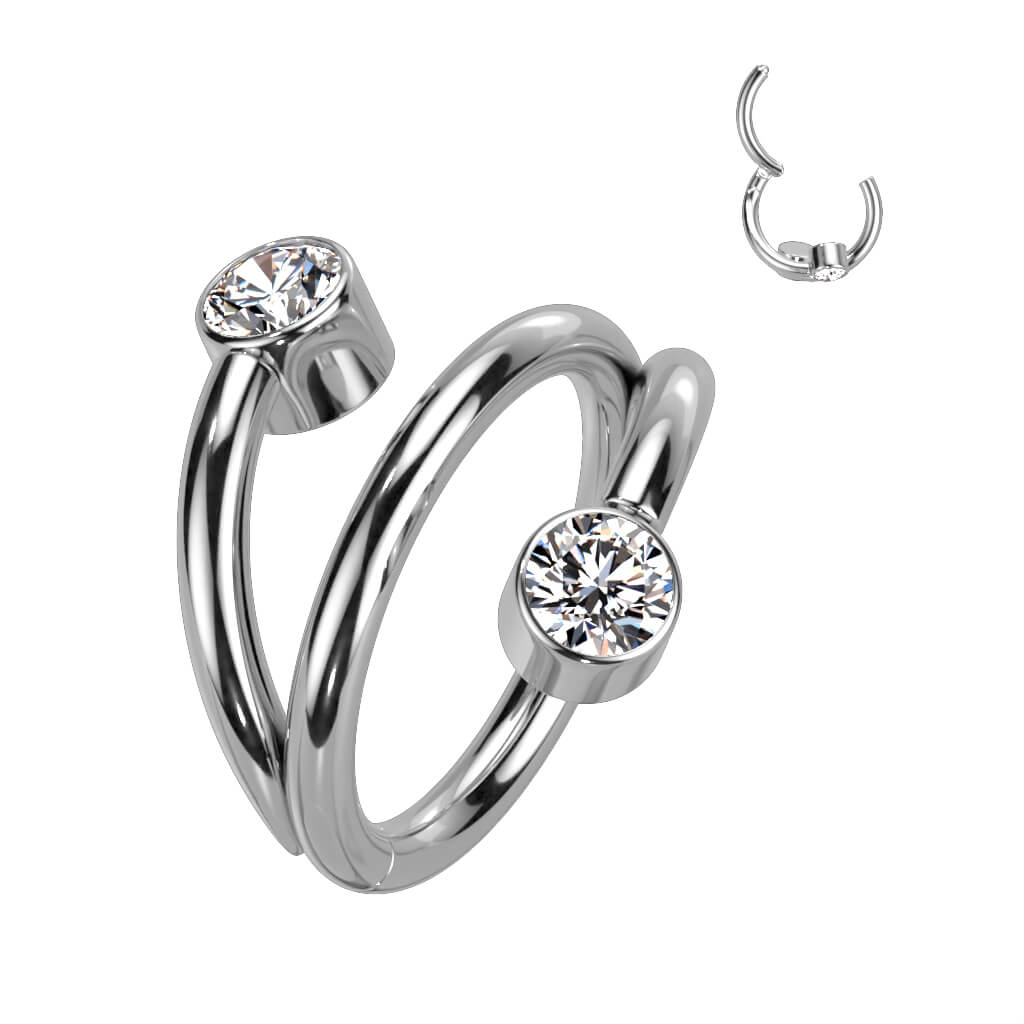 Titanium Ring Double Row Ball Zirconia Clicker