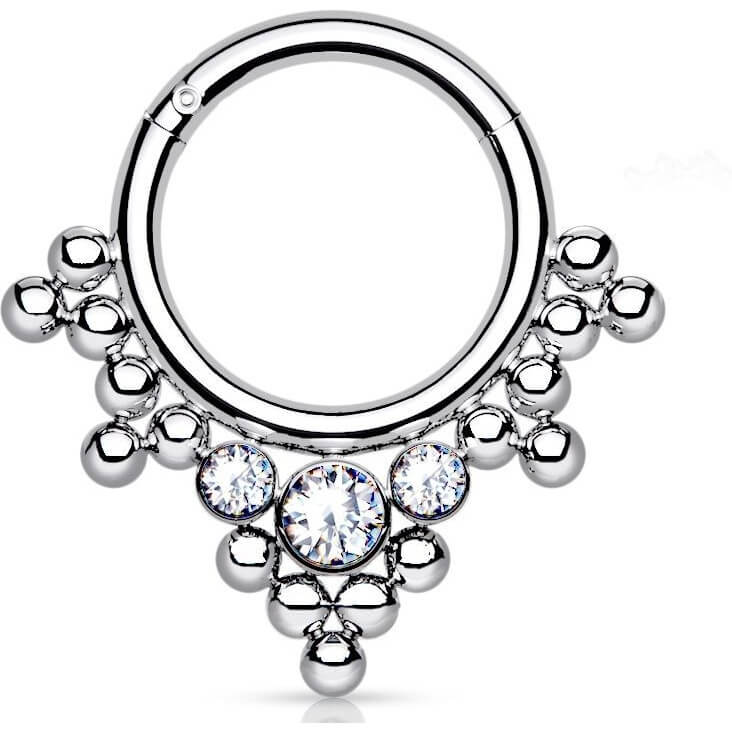 Titane Anneau Bille Zircone Argent Cliqueur
