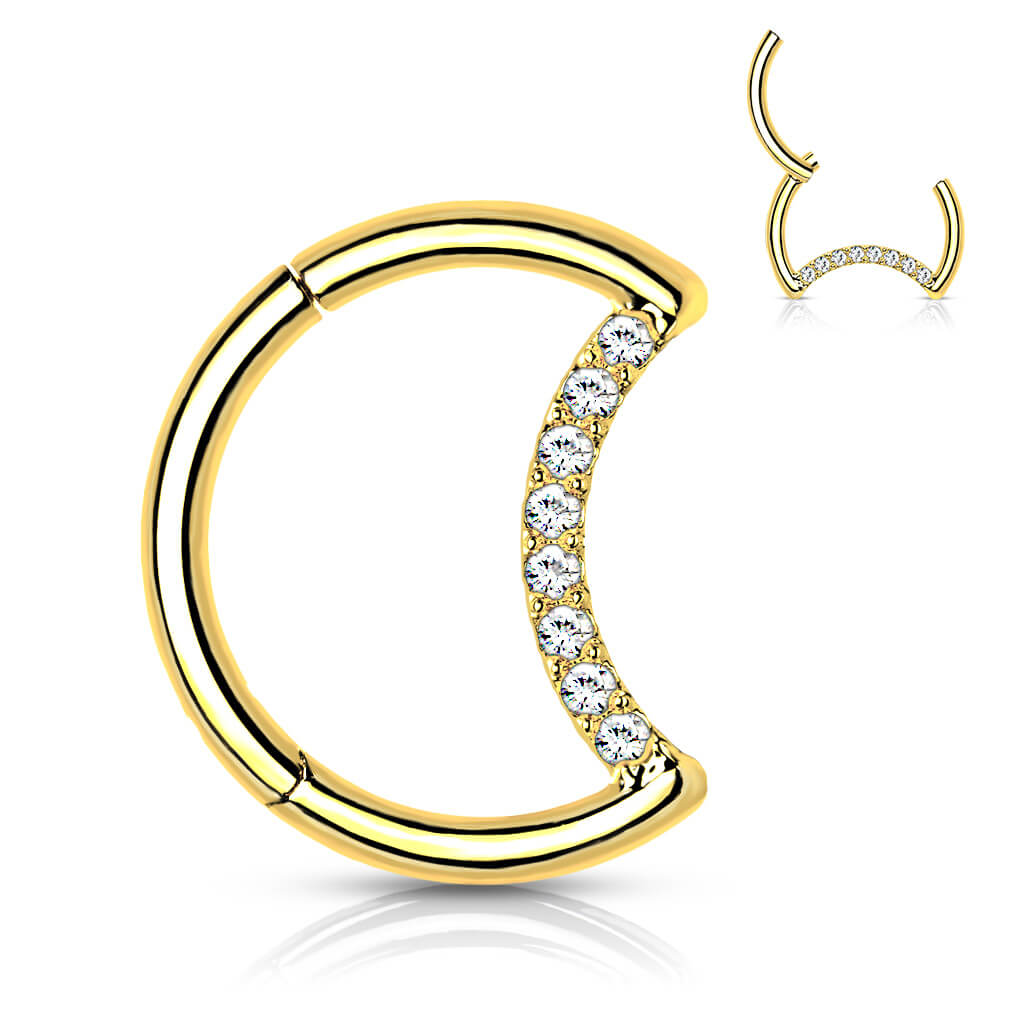 Titanio Anillo Circonita Luna Clicker