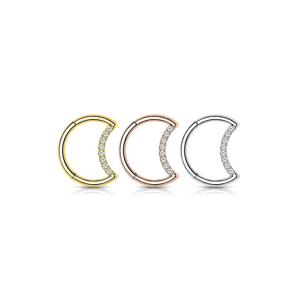 Titanio Anillo Circonita Luna Clicker