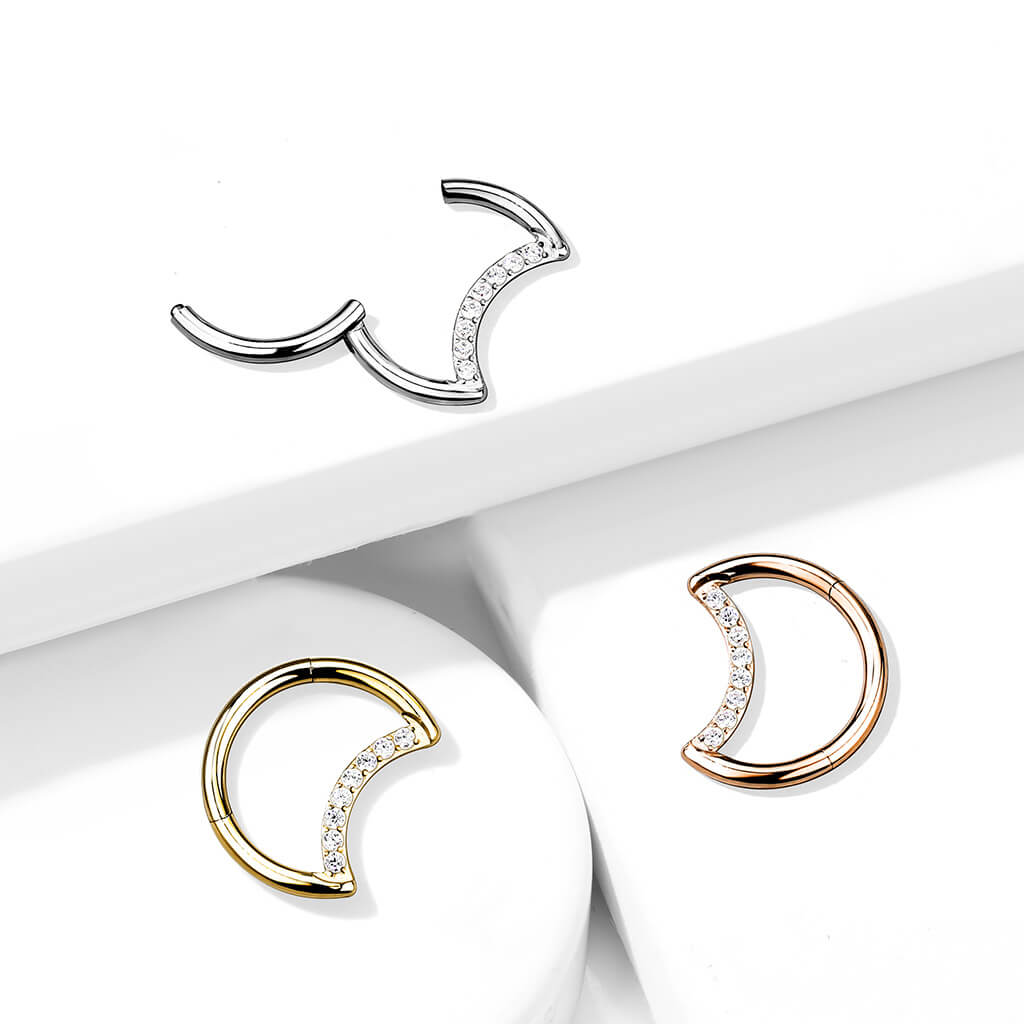 Titanio Anillo Circonita Luna Clicker
