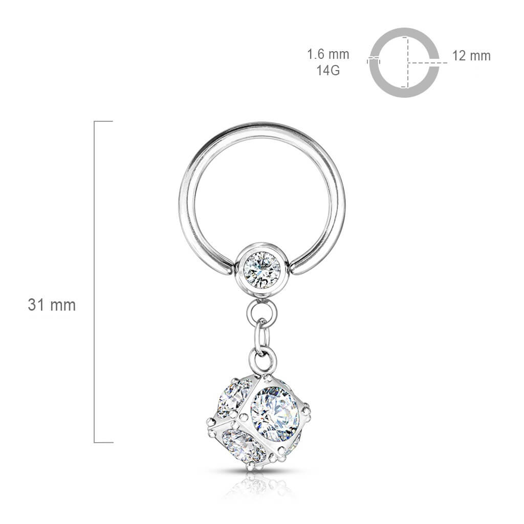 Ring Kugel Zirkonia beweglich Silber Klemmkugelring