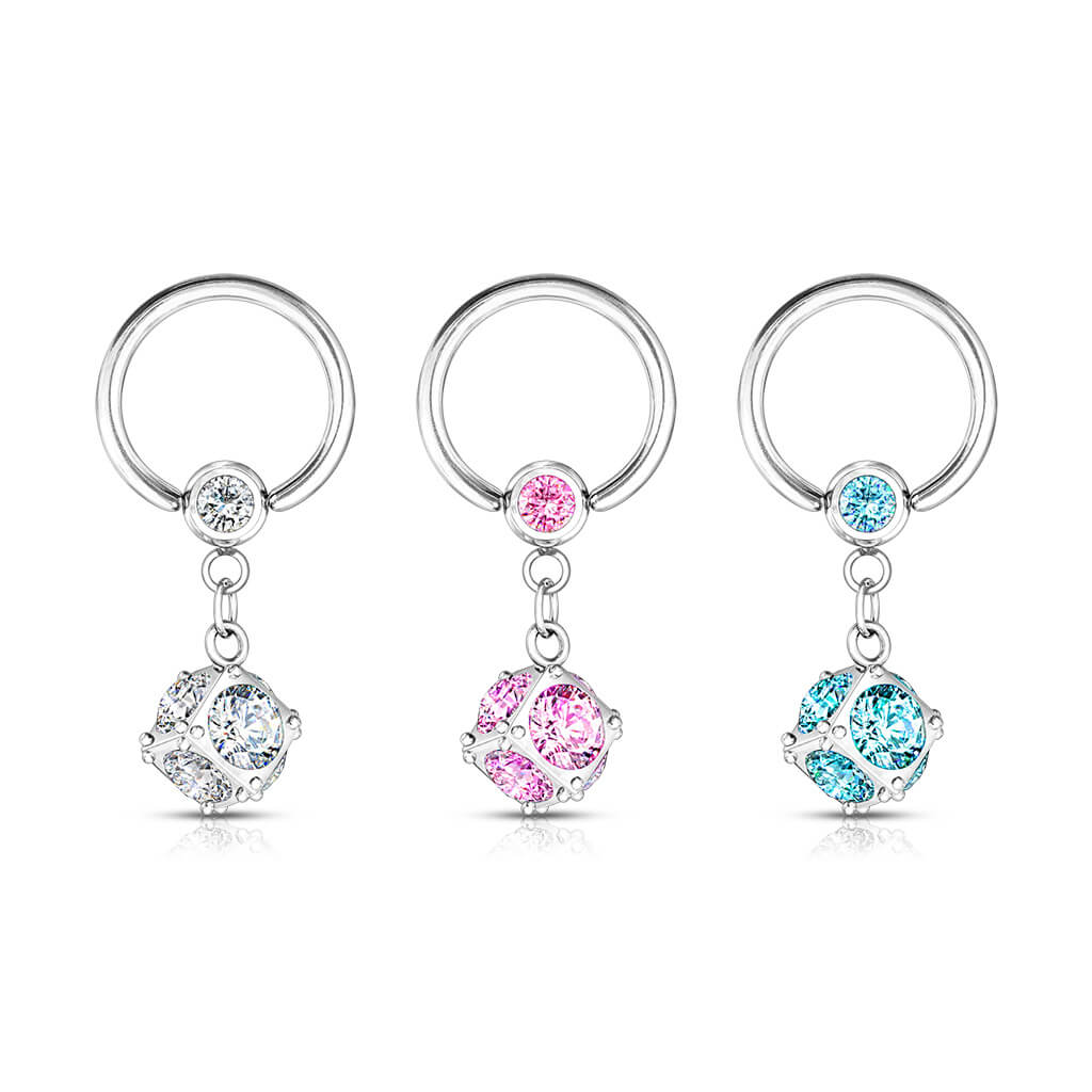 Ring Kugel Zirkonia beweglich Silber Klemmkugelring