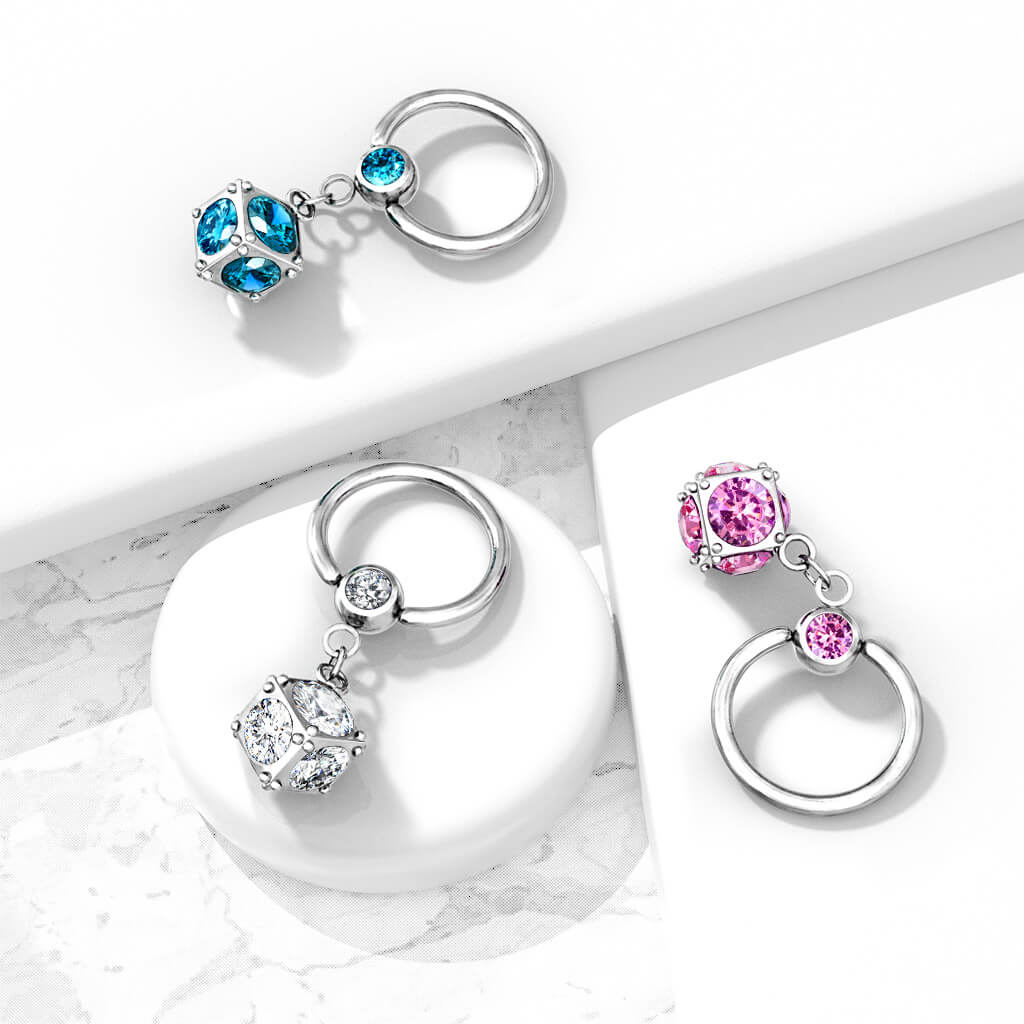 Ring Kugel Zirkonia beweglich Silber Klemmkugelring
