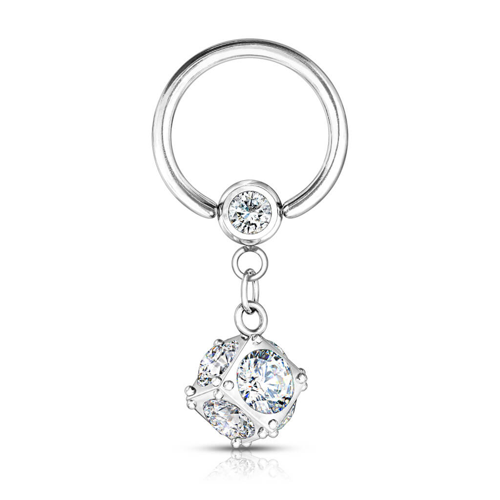 Ring Kugel Zirkonia beweglich Silber Klemmkugelring