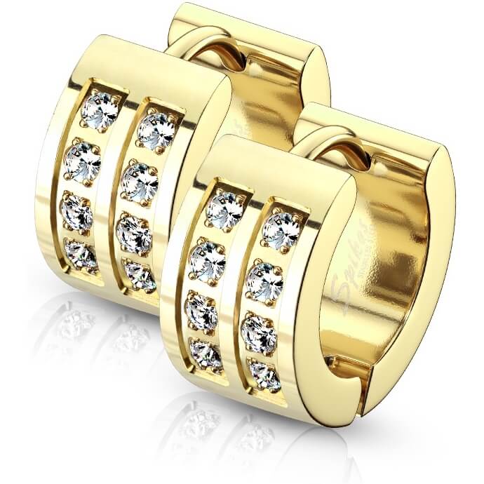 Boucle d'Oreille Double Ligne Zircone Cliqueur