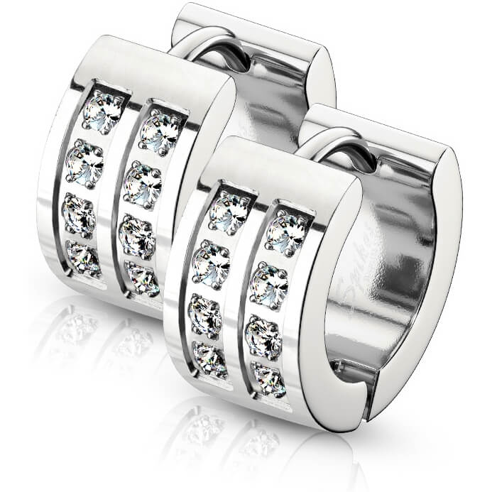 Boucle d'Oreille Double Ligne Zircone Cliqueur