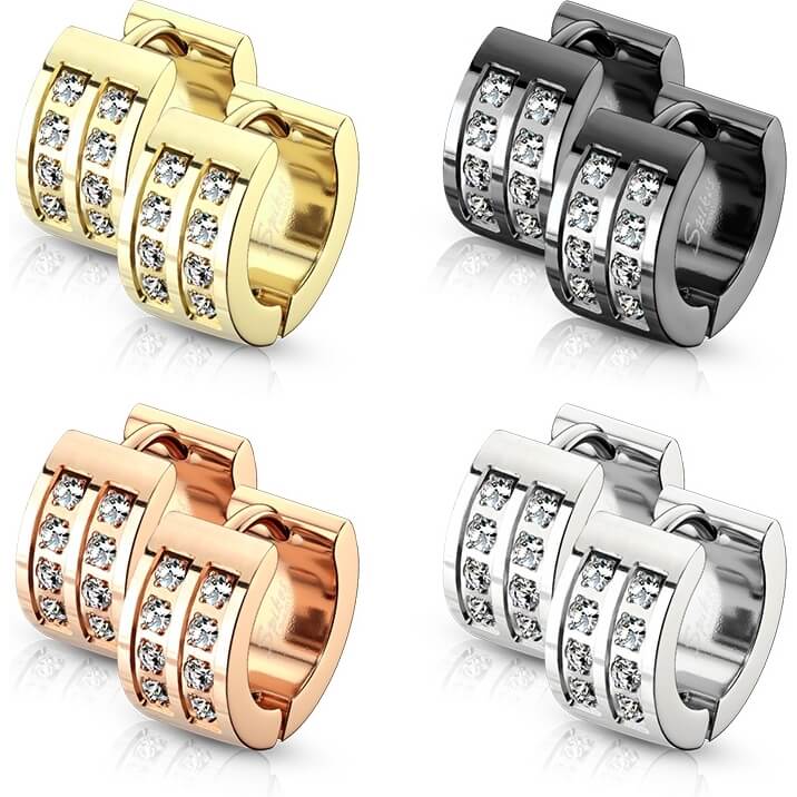 Boucle d'Oreille Double Ligne Zircone Cliqueur
