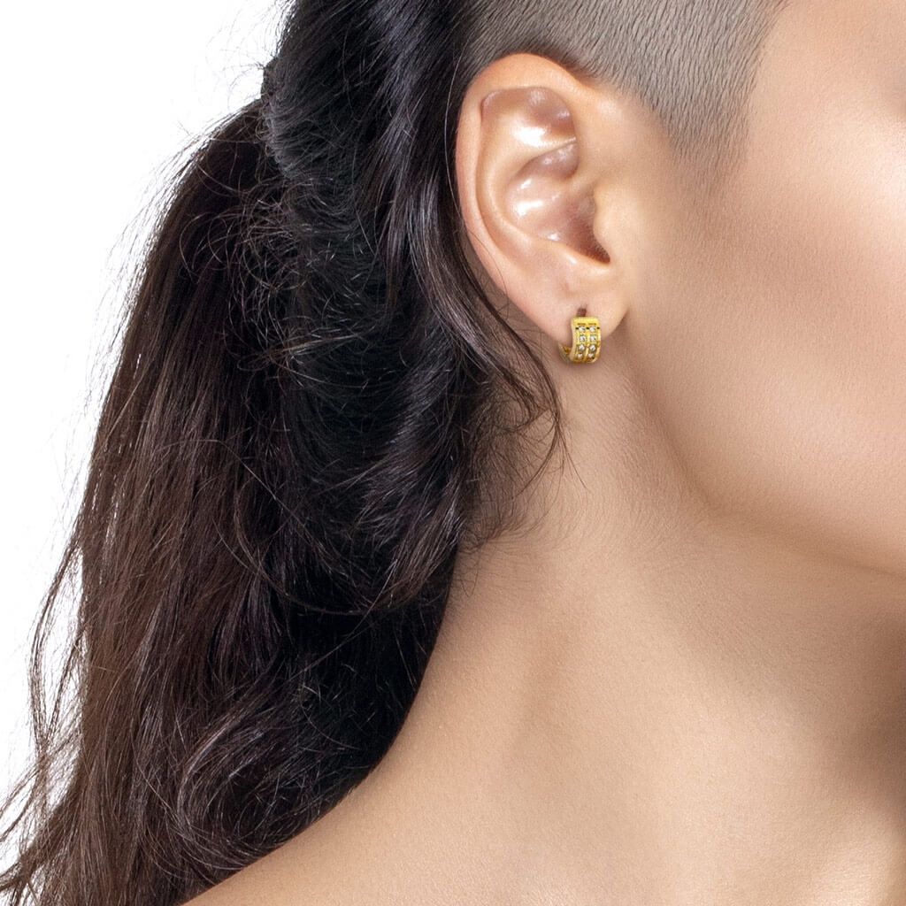 Boucle d'Oreille Double Ligne Zircone Cliqueur