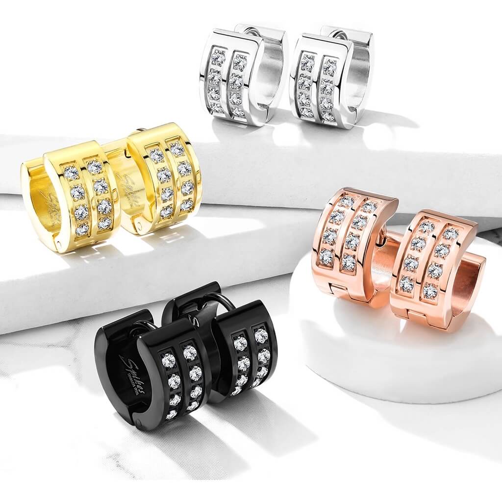 Boucle d'Oreille Double Ligne Zircone Cliqueur