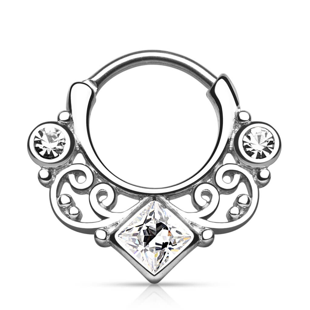 Piercing Septum Clicker argento con zircone quadrato Clicker