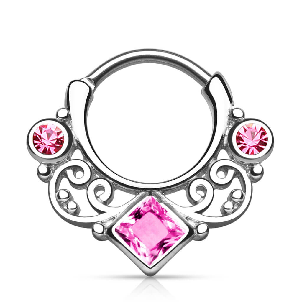 Piercing Septum Clicker argento con zircone quadrato Clicker