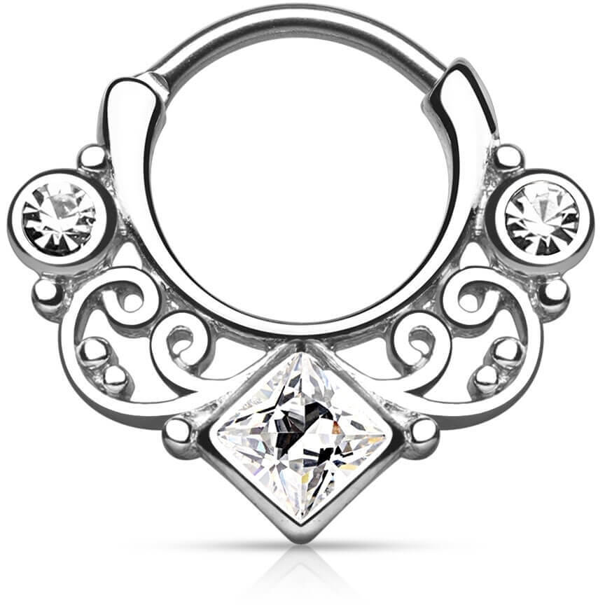 Piercing Septum Clicker argento con zircone quadrato Clicker