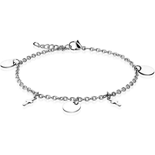 Bracelet Croix Plaque Ronde Argent