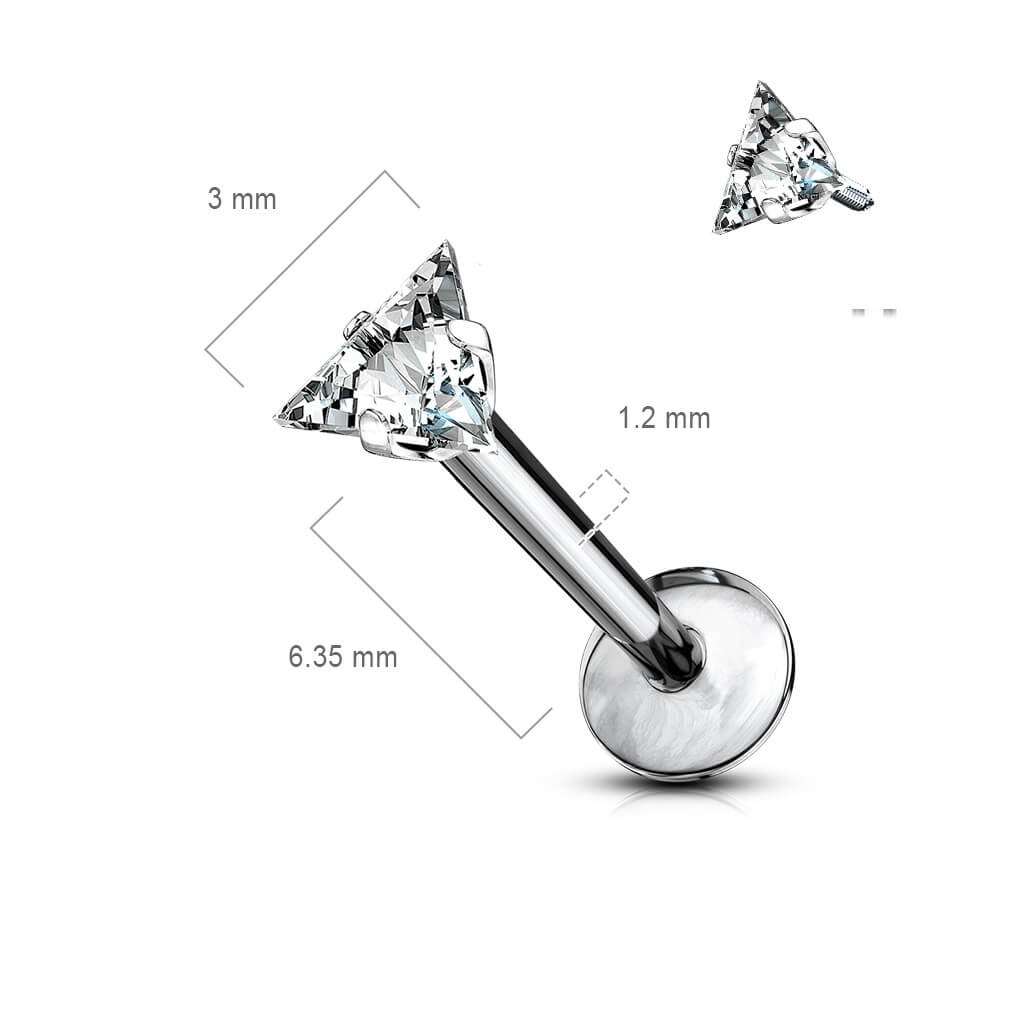Titane Labret Zircone Triangle Argent Filetage Interne