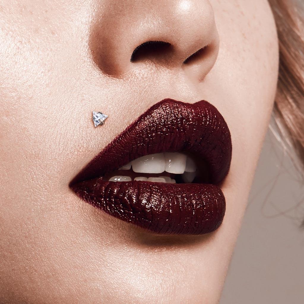 Titane Labret Zircone Triangle Argent Filetage Interne