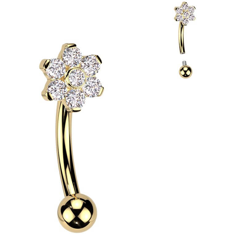 Titanium Curved Barbell flower zirconia Internally Threaded