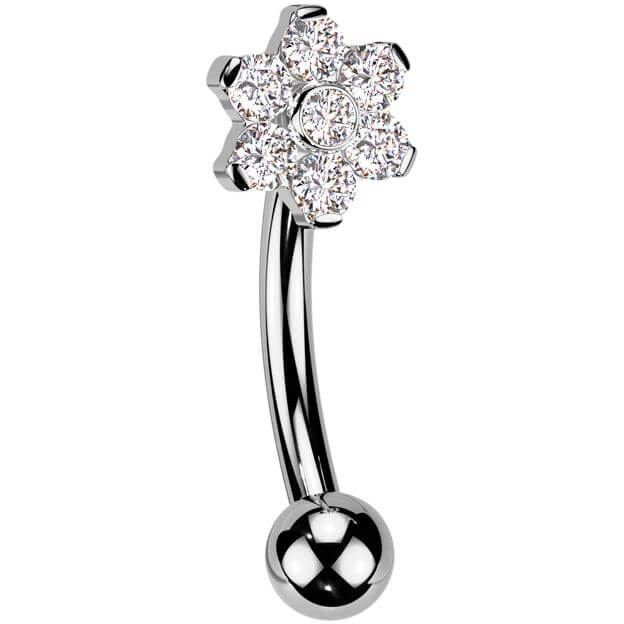 Titanium Curved Barbell flower zirconia Internally Threaded