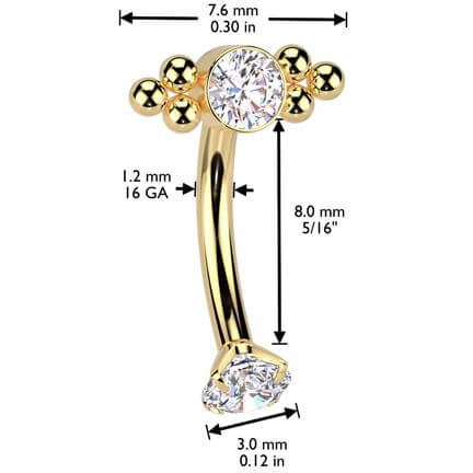 Titanium Belly Button Piercing zirconia balls cluster Internally Threaded